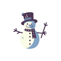 Cheerful snowman with a top hat and scarf, standing against a white background, symbolizing winter joy