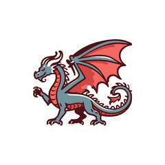 Colorful dragon illustration with large wings, standing in a whimsical fantasy landscape