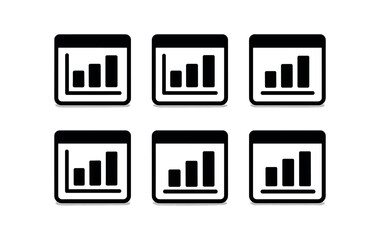 vector solid black filled icons data analytics dashboard (bar chart): bar blocks axis lines value labels title bar shadow smear light rim.