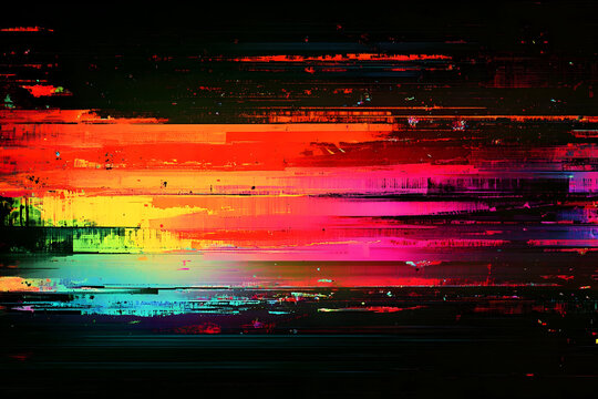 Abstract cyber glitch artwork with vibrant broken signal simulation in digital design