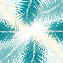 Palm leaves frame, light teal and cream