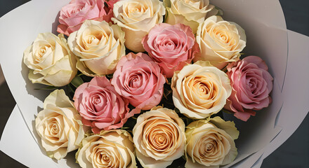 Obraz premium Romantic Pastel Rose Bouquet Elegant Flowers Gift Valentines Day Anniversary Wedding Mothers Day Birthday Surprise Lovely Blossom Floral Arrangement
