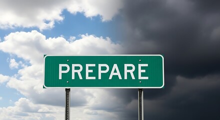 Prepare sign against stormy sky