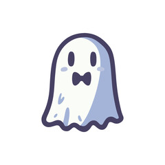 Cute cartoon ghost character with a bow tie, floating against a plain background, ideal for Halloween themes