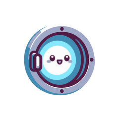 Cute cartoon porthole with a smiling face, set against a bright background, symbolizing adventure