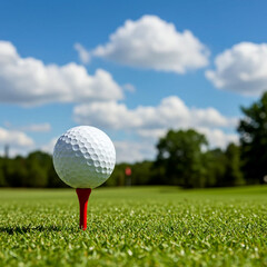 Golf Ball on Tee in Scenic Fairway