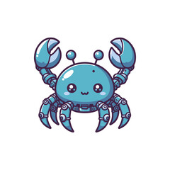 Cute robotic crab character with oversized claws and cheerful expression on a plain background