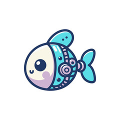 Cute robotic fish with vibrant colors swimming joyfully in a playful underwater scene
