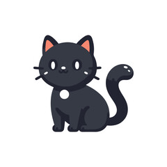 Playful black cat sitting happily with a cheerful expression against a simple white background