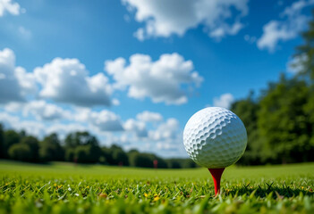 Golf Ball on Tee in Scenic Fairway