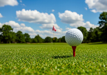 Golf Ball on Tee in Scenic Fairway