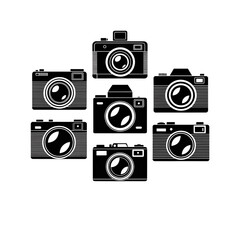 Seven Vintage Camera Illustrations: Minimalist Line Art, Dark Background