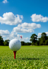 Golf Ball on Tee in Scenic Fairway