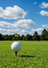 Golf Ball on Tee in Scenic Fairway