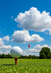Golf Ball on Tee in Scenic Fairway
