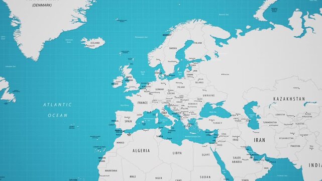 European Union on the World Map with Animated Flag