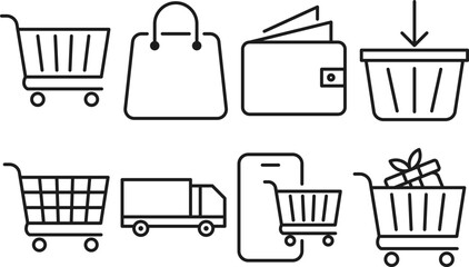 Shopping Cart and E-commerce Icon Set for Online Retail Design © miton