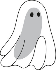 A single ghost drawn in continuous line art, with a simple gray highlight, on a clean white background.