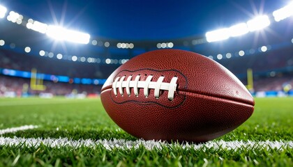 Obraz premium Football on the Field A Close-Up View of the Game's Iconic Object on the Green Turf