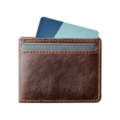 Brown wallet with a blue card inside
