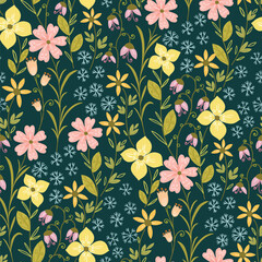 Yellow pink Flowers With Small Snow flakes Pattern