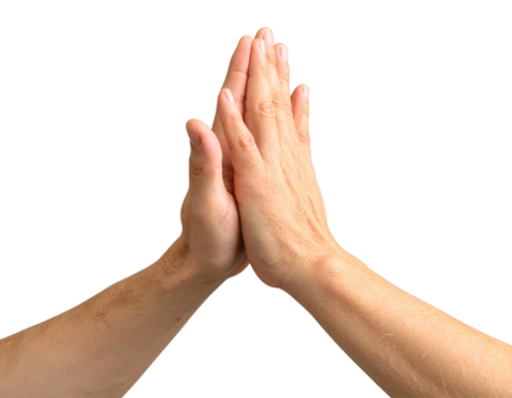 Male and Female Hands in High Five Gesture, Transparent Isolated PNG
