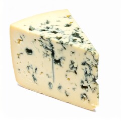 Blue Cheese on Isolated White Background – Mold-Ripened Cheese with Veined Appearance and Sharp Focus