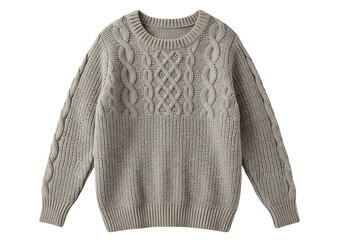 Obraz premium A soft, light gray cable-knit sweater displays a classic design.
