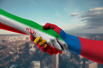 Shaking hands Iran and Mongolia