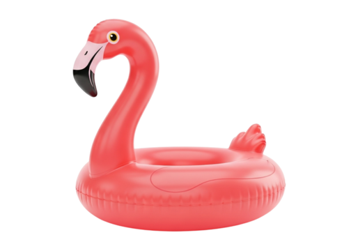 Pink inflatable flamingo pool float isolated on transparent background - Powered by Adobe