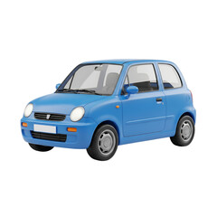 Fototapeta premium Bright blue small hatchback car parked outdoors in daylight clean transportation scene transparent background