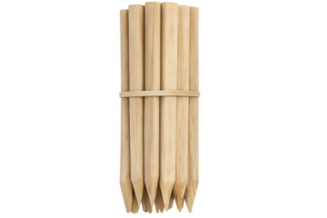 Bundle of wooden stakes tied together on transparent background