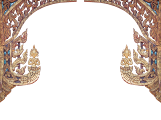 Old golden baroque Thai art picture frame with ornate wood carvings and a blank vintage border