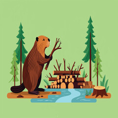 American beaver wildlife illustration in cmyk © MdMizanur