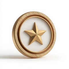 Golden Star Award Icon in Wooden Frame 3D Render High Quality Achievement Badge