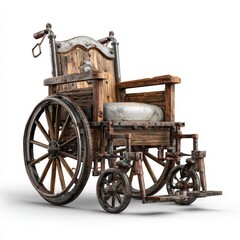 Fototapeta premium Rustic Wooden Wheelchair Antique Medical Disability Chair Old Vintage 3D Render