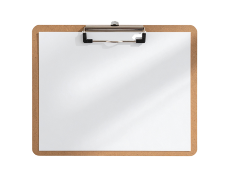 Angled Wooden Clipboard with Empty Paper Sheet Isolated on White
