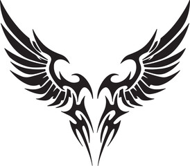 Obraz premium Black tribal wings with sharp, flame-like accents on white background tattoo