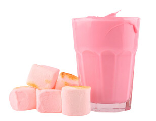 Glass of Pink Milkshake Overflowing Onto Marshmallow Base