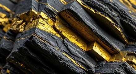 Closeup of black rock with golden veins