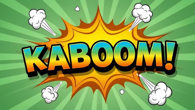 Dynamic Kaboom Animation: Explosive Comic Sound Effect on Vibrant Green Background