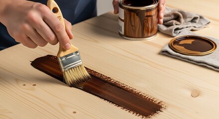 Applying wood stain with a brush