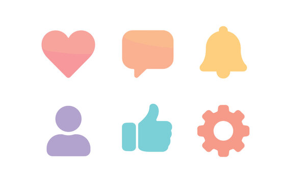 vector colorful flat filled icons stillheartedness (abstract): smooth curves pastel tones central light symmetrical shapes soft gradient airy space.