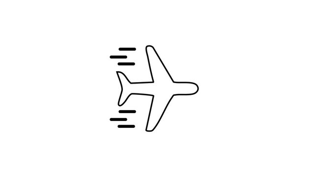 Animated of plane linear icon animation.Airplane is flying on background.Commercial flight, travelling concept.