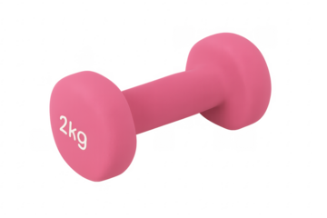 Pink 2 kg dumbbell isolated on transparent background for fitness training