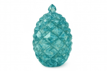 Translucent light blue faceted glass pineapple ornament, reflecting modern home decor elegance against clean background