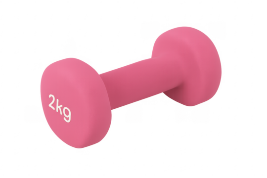 Pink 2 kg dumbbell isolated on transparent background for fitness training