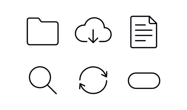 vector outline icons mobile workspace tools (file storage): folder icon cloud arrow file list search bar sync icon shadow smear.