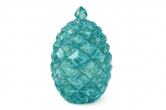 Translucent light blue faceted glass pineapple ornament, reflecting modern home decor elegance against clean background