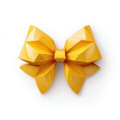 Geometric Yellow Bow Low Poly Style 3D Render Isolated on White Background Perfect for Gift Wrapping Design
